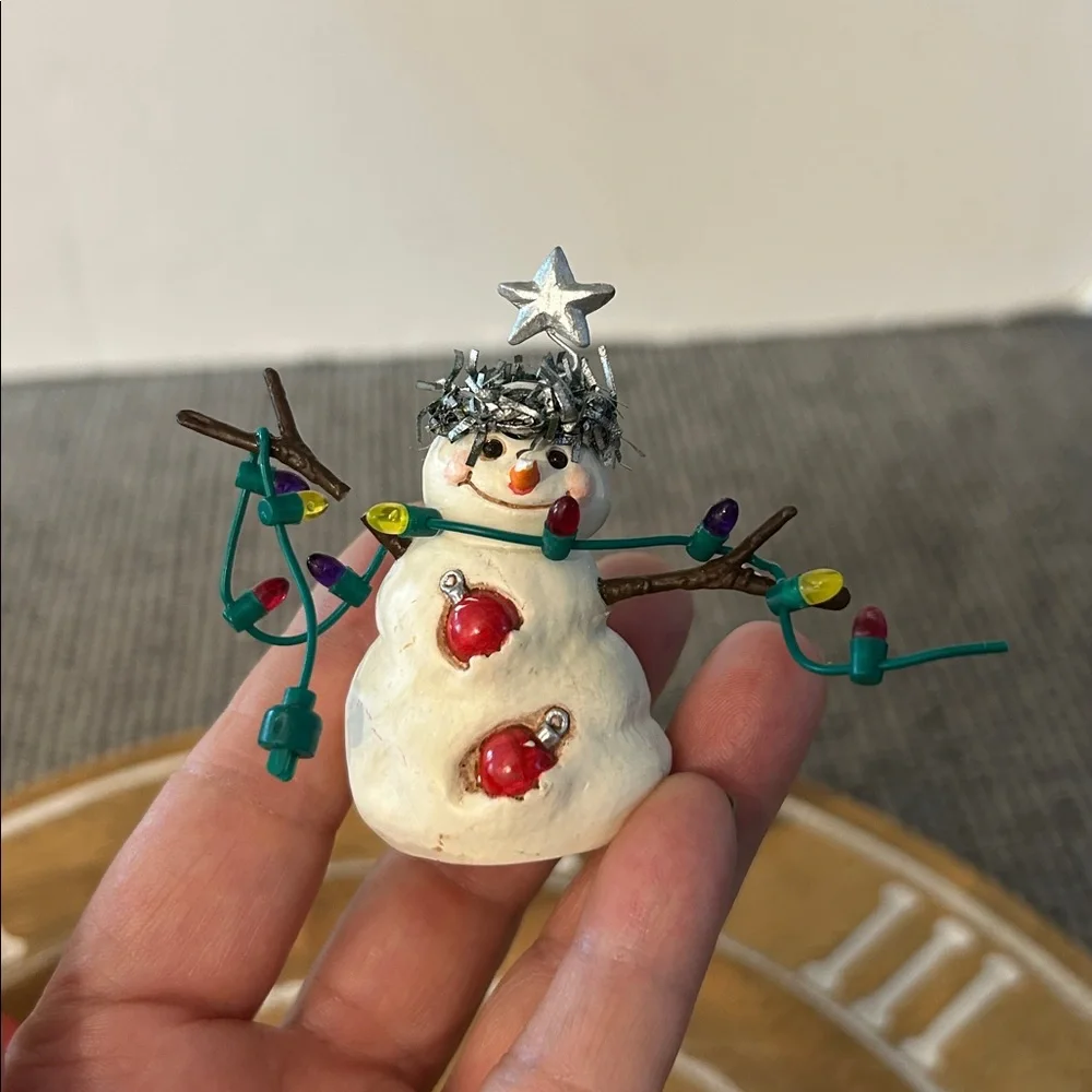 Hallmark Christmas tree ornament trio: 1991 Santa, 2000 chair, 2001 snowman